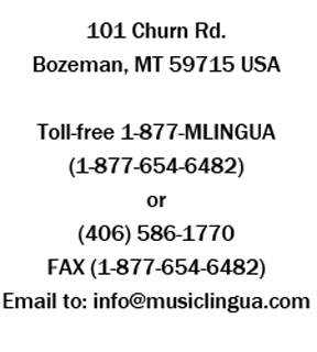 contact information for Music Lingua - phone numbers and email addresses - use the contact form if you can not see this image