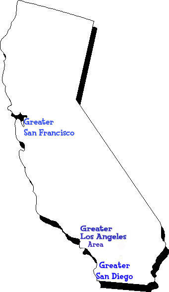 Map of California showing French, German and Spanish language classes, activities and childrens programs for kids